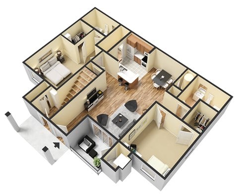 Floor plan for 2 beds, 2 baths, 1042 sqft